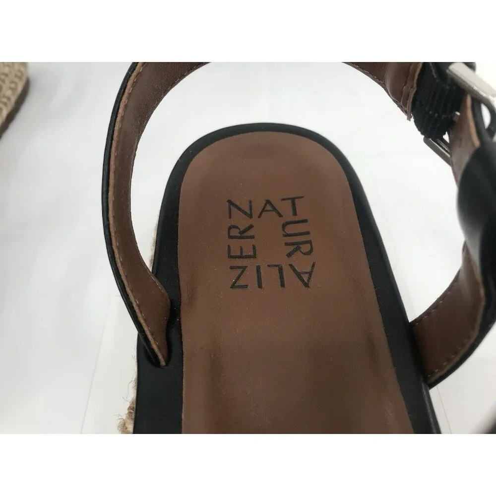 Naturalizer Sandals Womens 10 Peridot‎ Black Faux Leather Espadrille Platform
